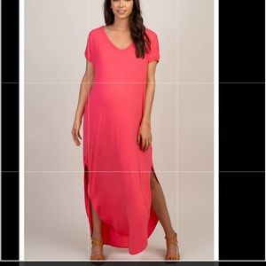 Coral Side Slit Maternity Dress